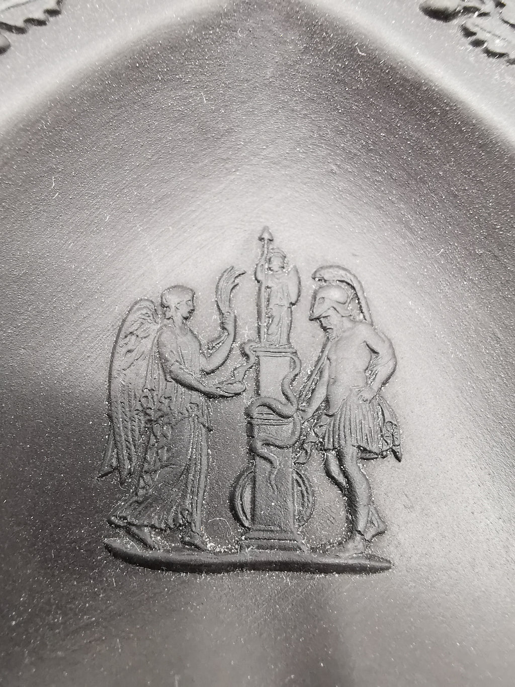 Vintage Wedgwood Black Basalt Spade Pin Dish- Classical Relief
