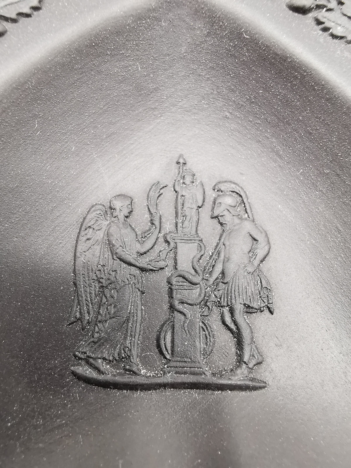 Vintage Wedgwood Black Basalt Spade Pin Dish- Classical Relief