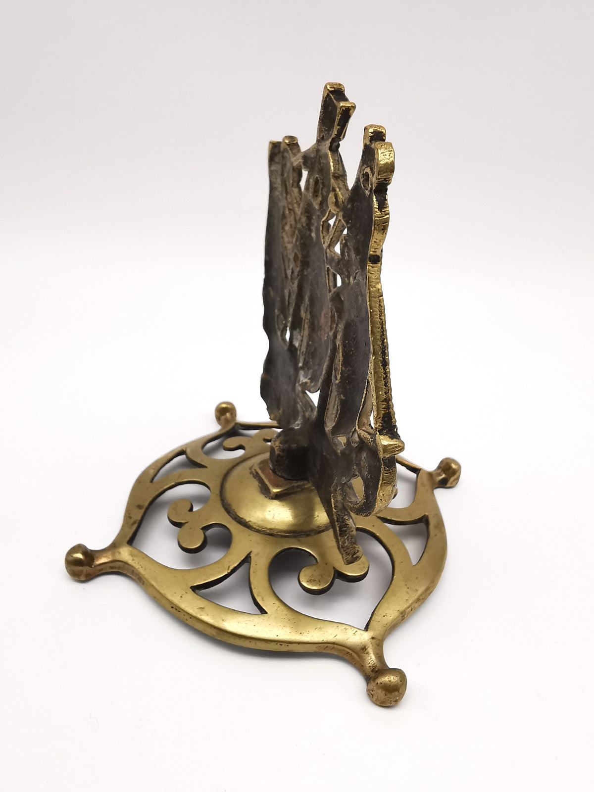 Vintage Brass Mayflower Ship Desk Ornament - Nautical Sailing Vessel on Pierced Base