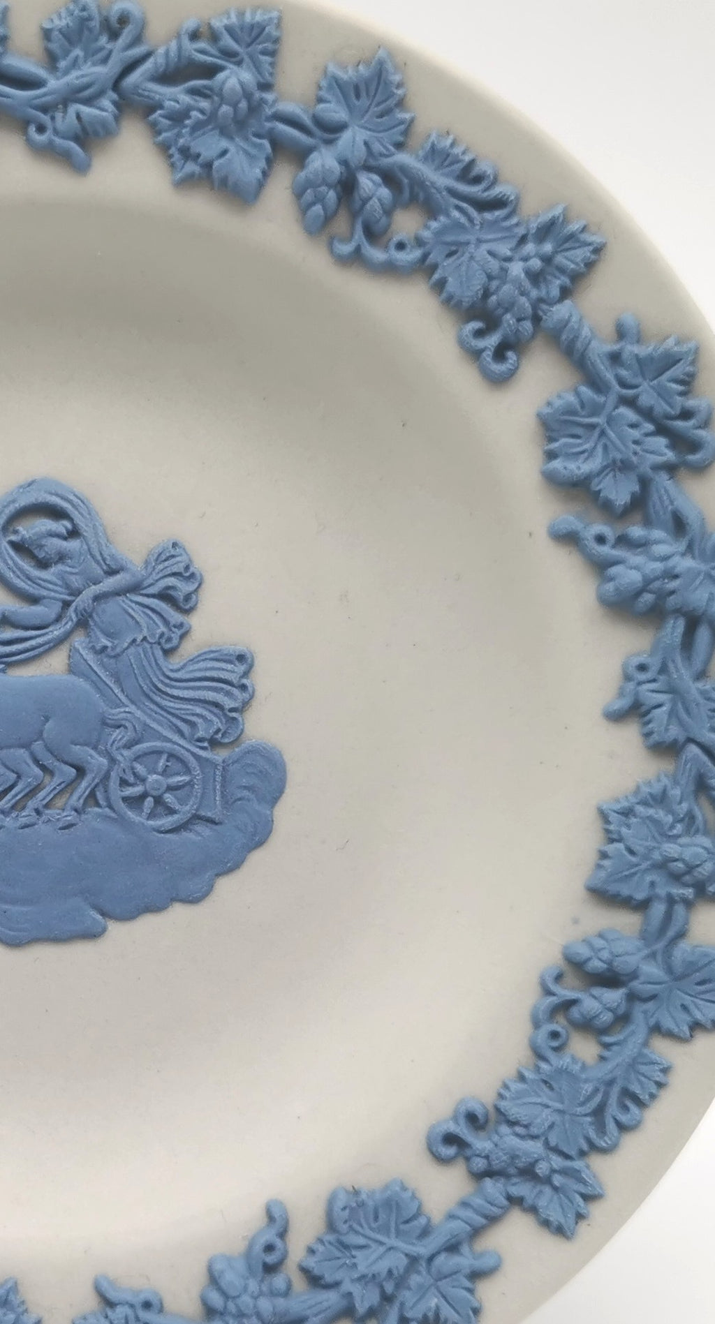 Vintage Wedgwood Blue on White Jasperware Chariot Trinket Dish