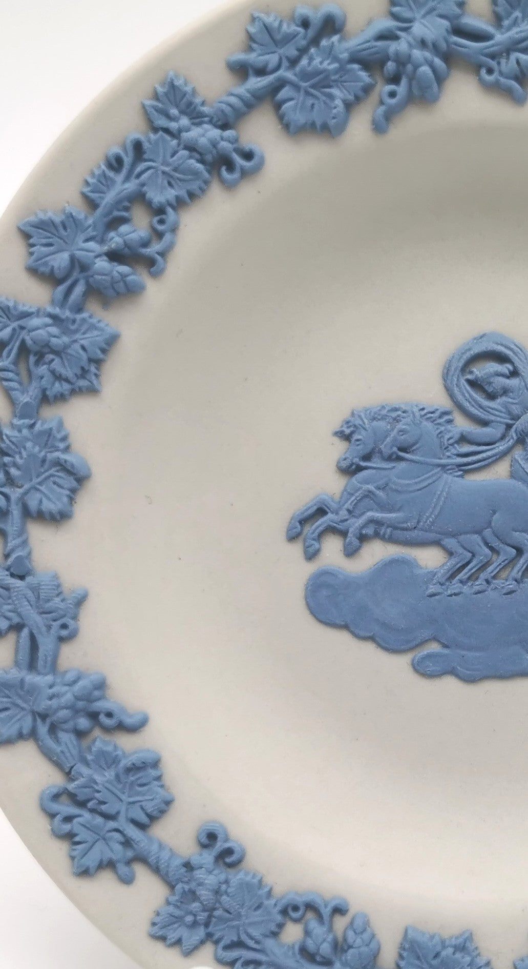 Vintage Wedgwood Blue on White Jasperware Chariot Trinket Dish