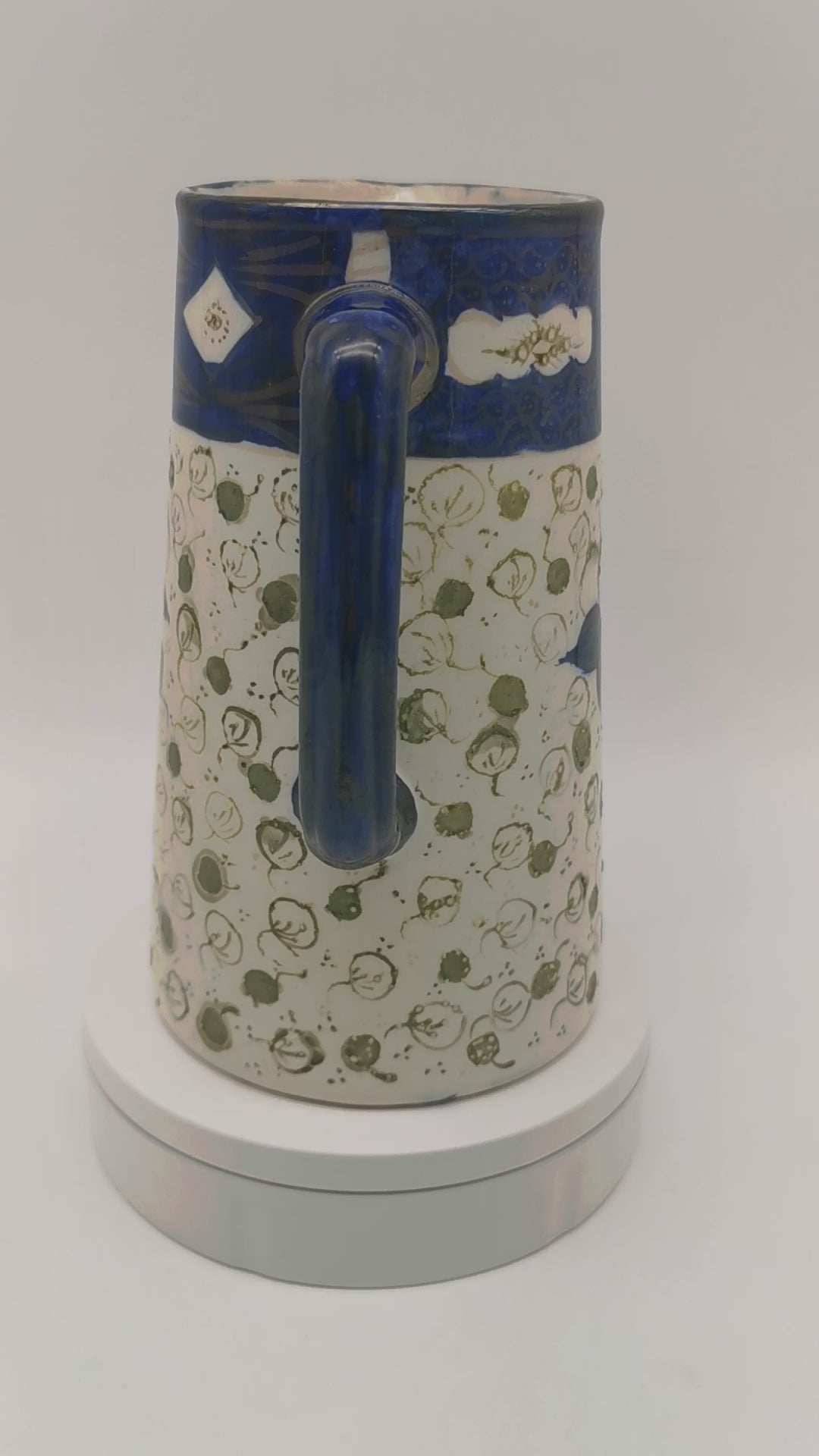 George Clews &Co Pottery Blue & Green Floral Stoneware Jug Pitcher